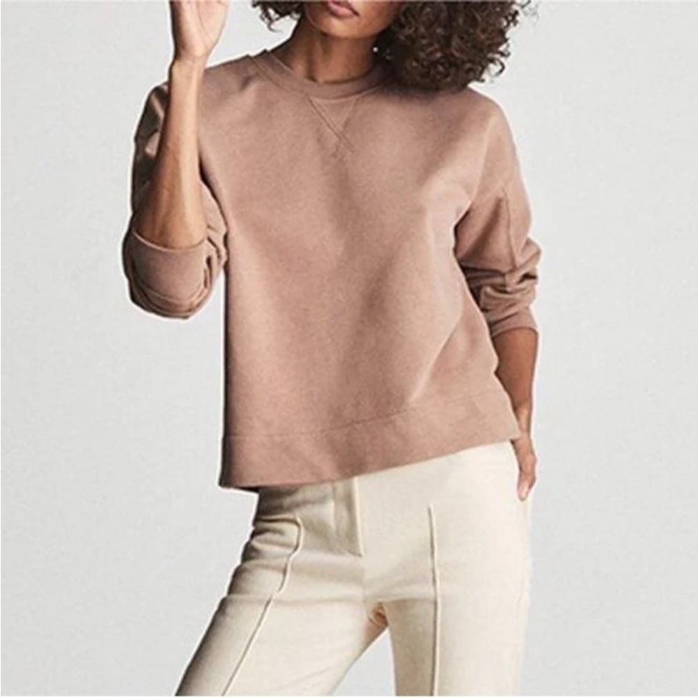 Reiss "Brooke" Relaxed Loungewear Basic Sweatshirt Natural Pink Tan Crew Neck